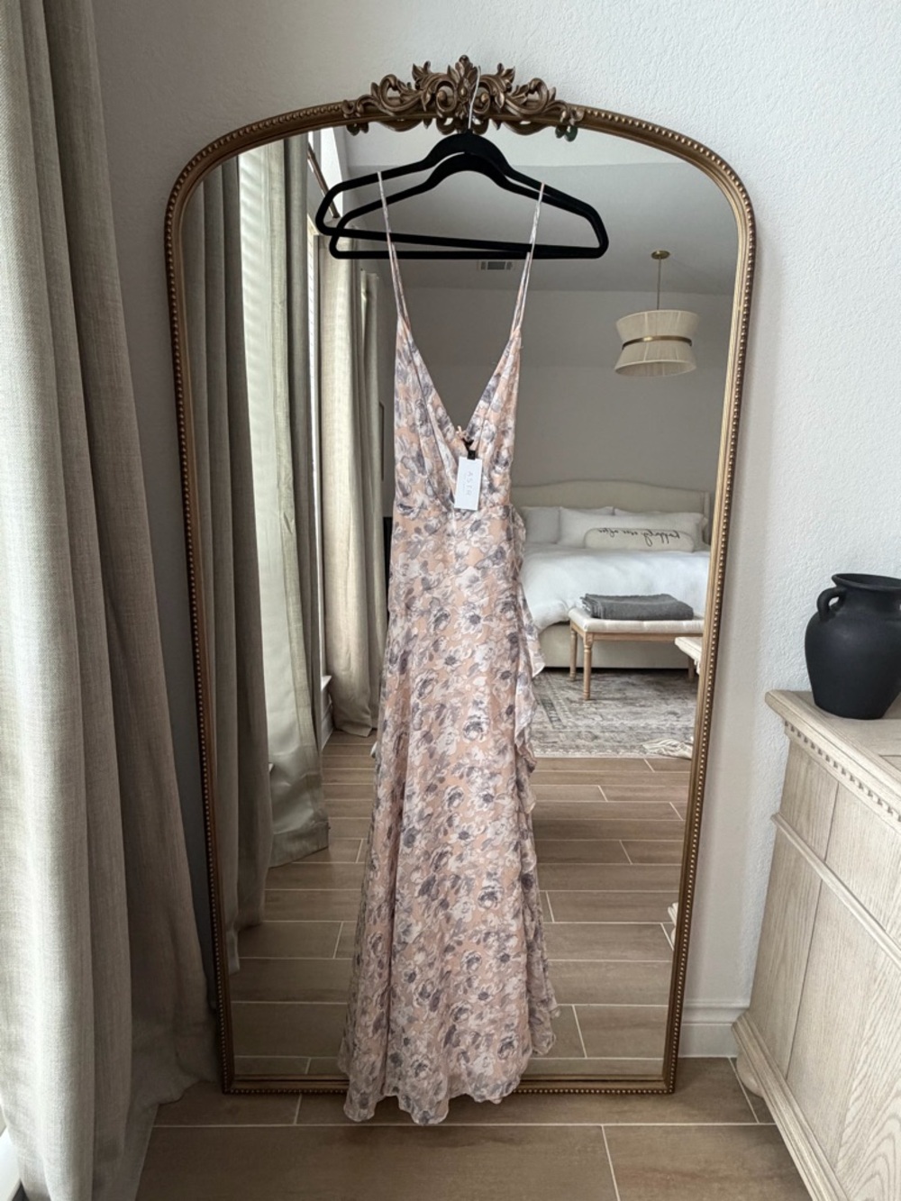 Astr Floral Satin Maxi Dress in Blush and Mauve